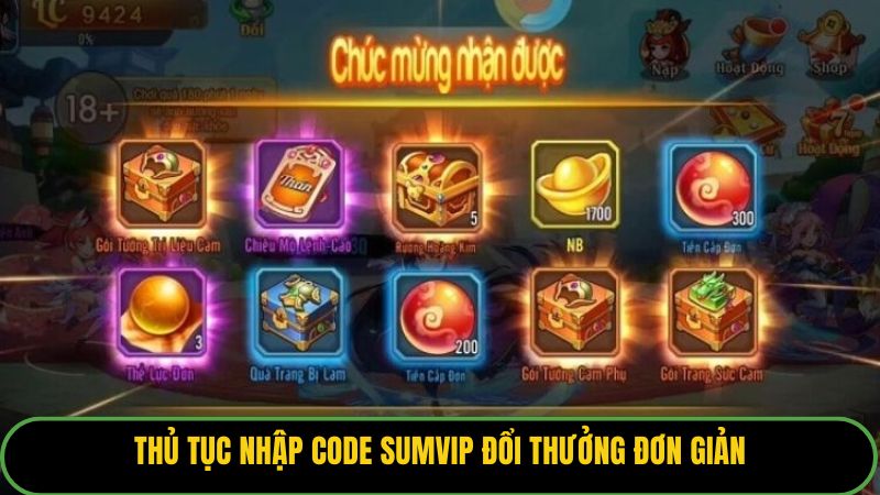 Thủ tục nhập code Sumvip đổi thưởng đơn giản
